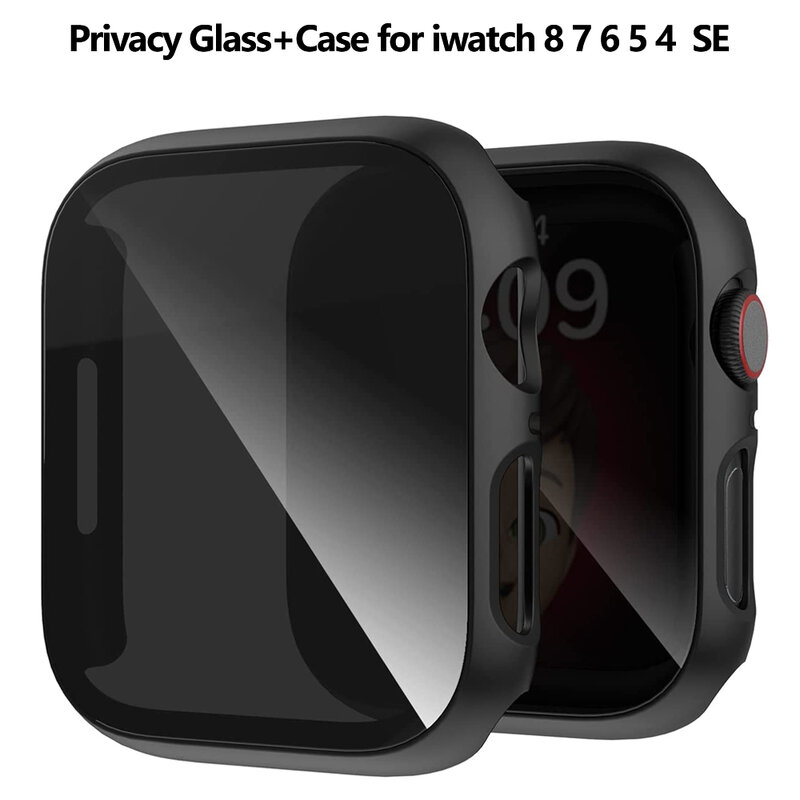 Privacy Glass + custodia per Apple Watch 45mm 41mm 44mm 40mm proteggi schermo Anti-Peeping temperato per iWatch 8 7 6 5 4 SE 9 Cover