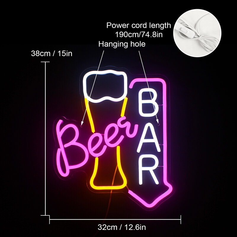 Beer Bar Neon Sign Creative Design LED Lights Party Room Decoration For Home Bars Club Bedroom USB Hanging Acrylic Shop Logo