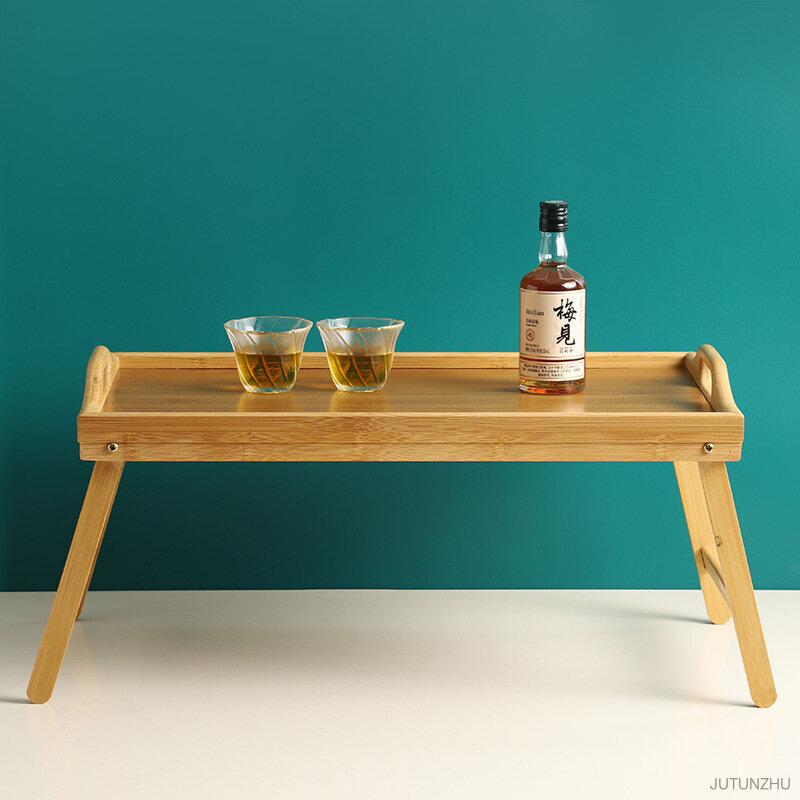 Bandeja portátil de bambú Natural para cama, escritorio para portátil, mesa plegable, útil, herramienta de cocina Simple, 50x30x25cm