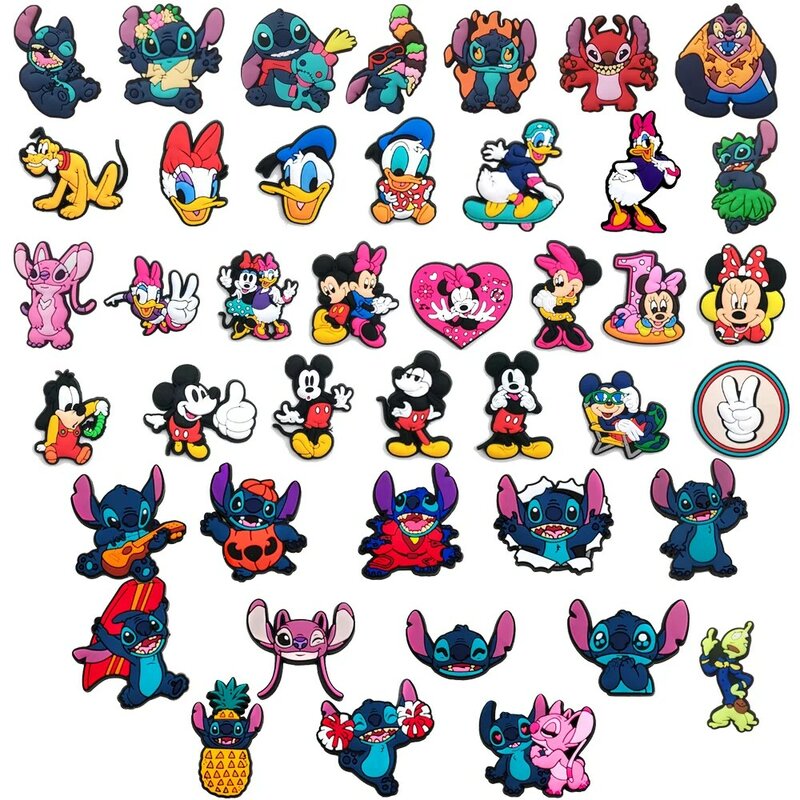 Hot 1-42Pcs Jibz Disney Collection Shoe Charms Stitch Mickey DIY Croc Aceessories Garden Sandals Decorate Buckle Kids Party Gift
