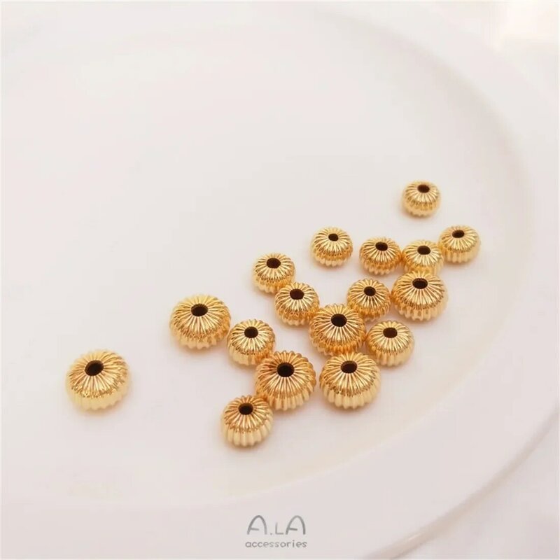 14K Gold Pumpkin Beads Striped Flat Divided Abacus Calculation Plate Beads Handmade DIY Loose Beads Bracelet Jewelry Accessories