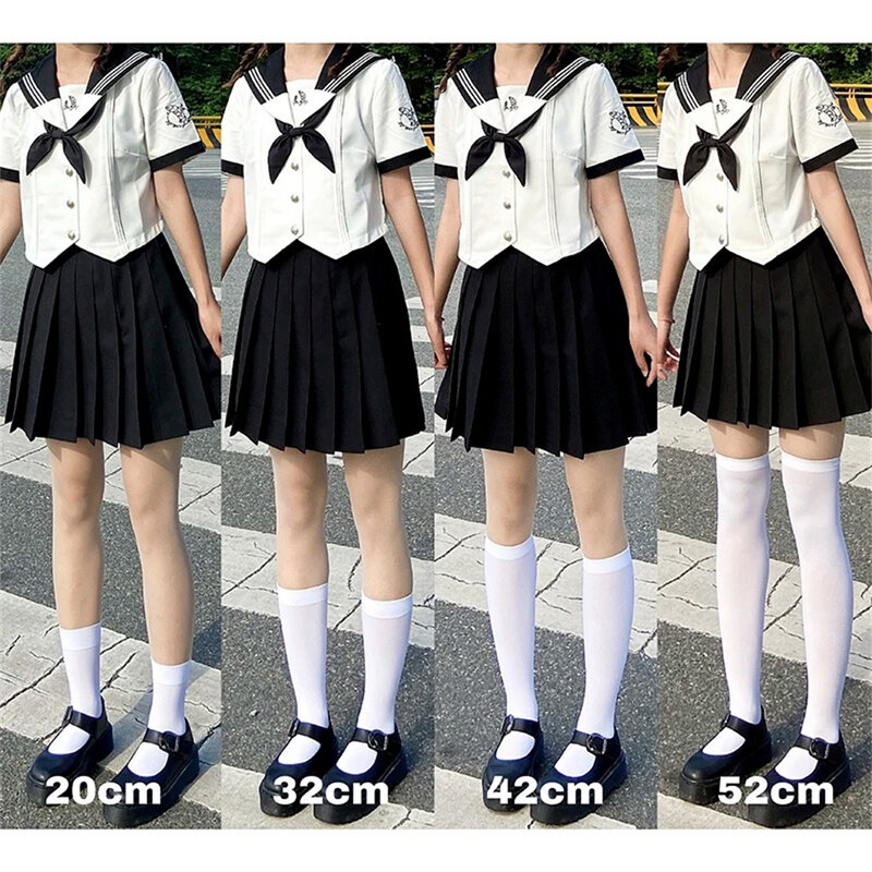 Moda Lolita Kawaii skarpety do kolan JK japoński jednolity kolor czarny biały długie skarpetki pończochy szkoły dziewczyny zakolanówki pończochy