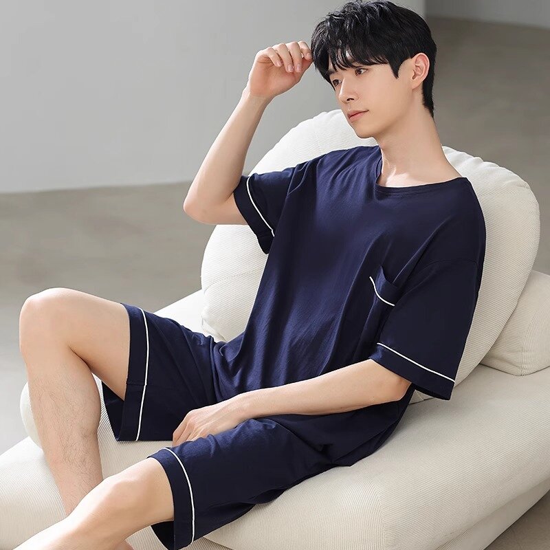 2024 Men's Summer Casual Sleepwear Sets Homewear Suits 2pcs Modal T-shirt and Shorts Oversized Pajamas Male L-5XL Pjs pyjama
