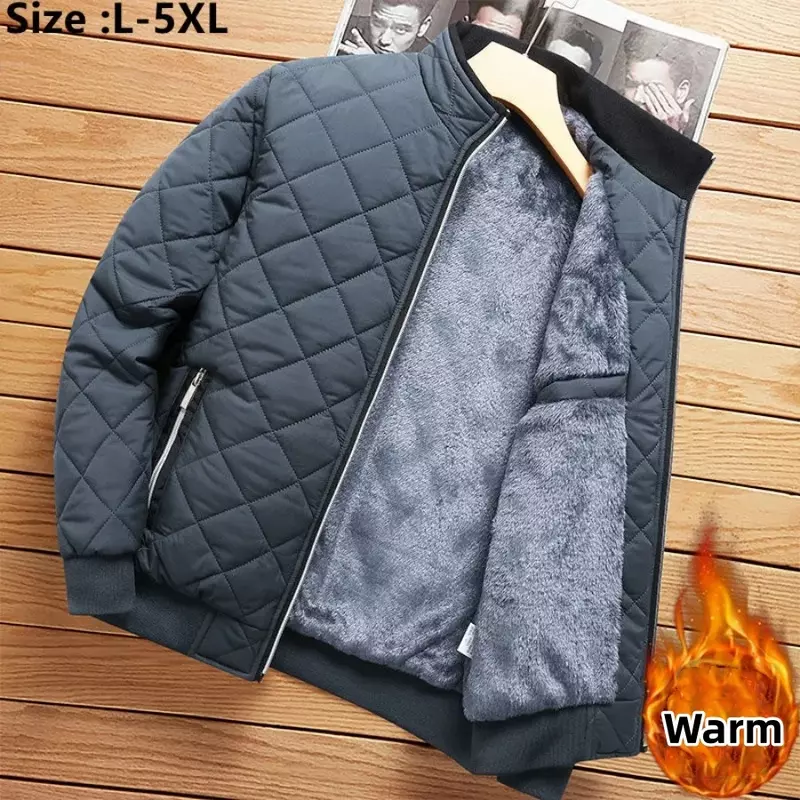 Jaqueta bomber forrada de lã grossa masculina, jaqueta casual, casacos slim fit, roupa quente, parkas de inverno, 5XL, outono, 2024