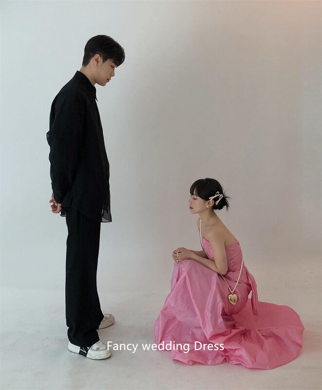 Fantazyjny prosty rumieniec różowe suknie wieczorowe ślubne muszka bez pasków z tafty suknie na bal maturalny formalna okazja przyjęcie