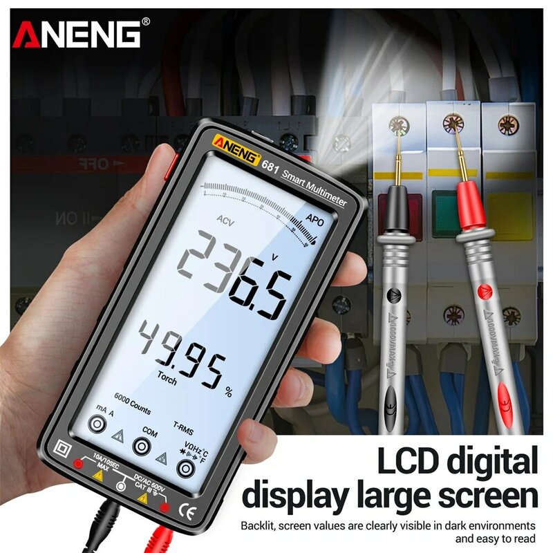 مقياس متعدد رقمي احترافي قابل لإعادة الشحن من ANENG ، غير قابل للاتصال بشاشة تيار متردد/تيار مستمر ، شاشة LCD