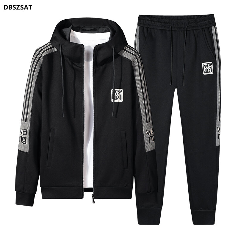 2023 Spring Autumn Men Tracksuit Casual Jogging Suit Outdoor Set Zipper Hoodies + Black Sweatpants 2pcs Fashion New Streetwear