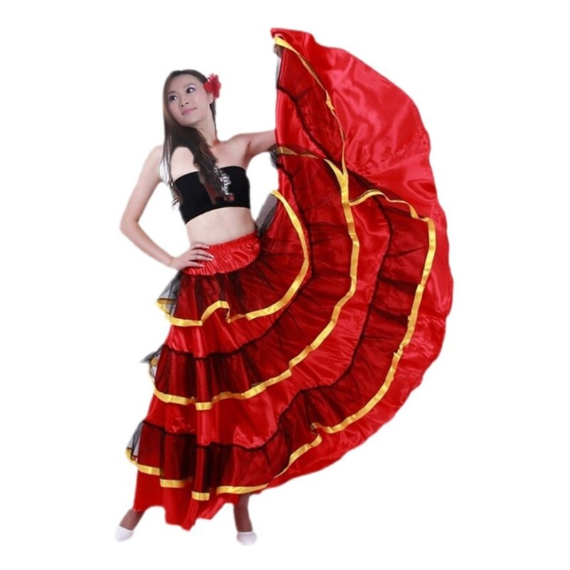 Y1UB saia feminina dança touro espanhol, saia dança do ventre, fantasia flamenco