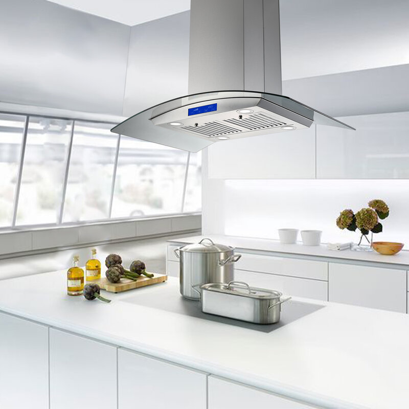 Exaustor para cozinha, tipo ilha, com filtros permanentes, luzes LED, botão de toque, USGI0290B, 900 CFM, 36 in