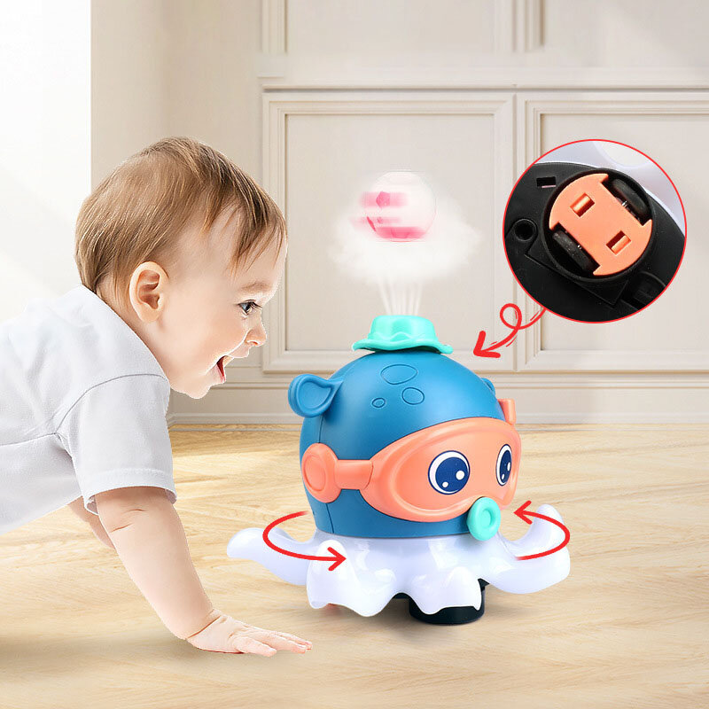 Mainan bola angin gurita kartun lucu, mainan hewan peliharaan elektronik Universal berjalan dengan musik ringan interaktif untuk anak-anak, hadiah untuk balita