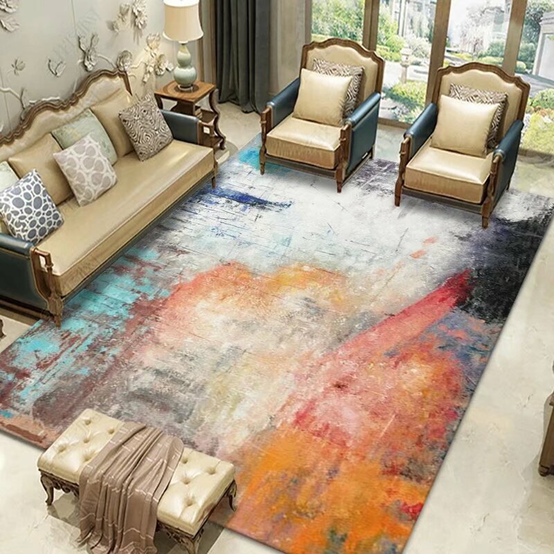 Colorful Nordic Abstract Style Carpet Living Room Decoration Washable Bedroom Play Mat Non-slip Rugs for Parlor Dining Room Ins