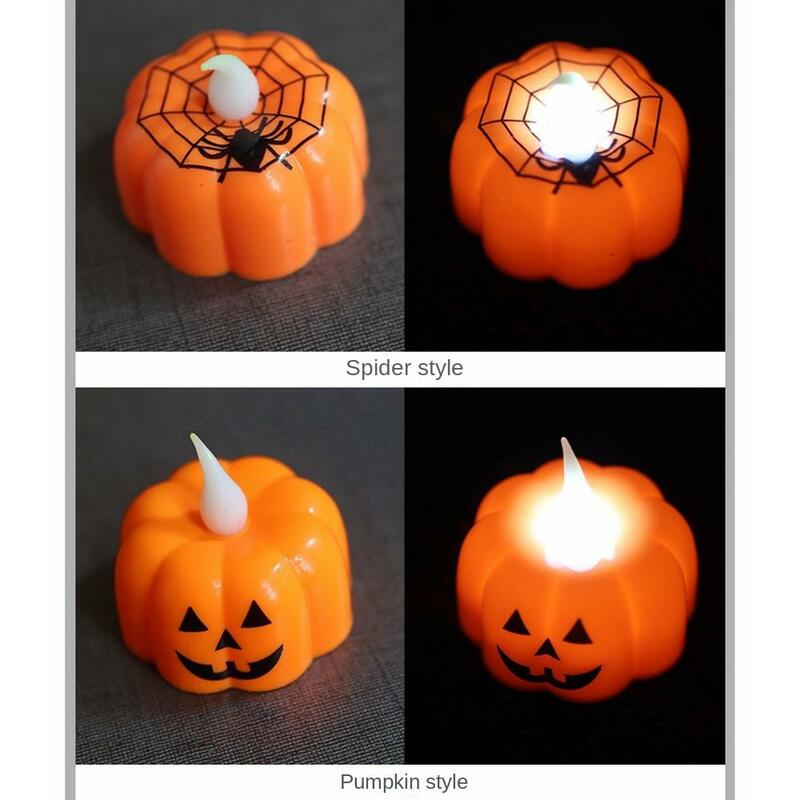 Lampu dekorasi Halloween, 3 buah Resin bentuk labu baru pola Spide labu lentera aneh baru Halloween