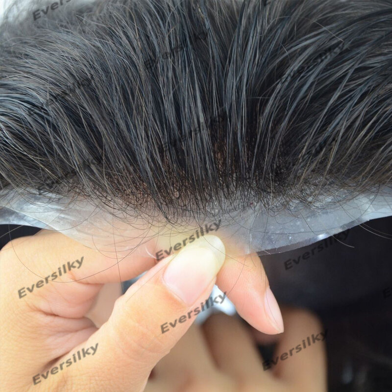 Super NATURAL Hairline 0.02มม. ทนทานบางผิวฐานผู้ชาย toupee 80% ความหนาแน่นสีเทาชายเส้นผมมนุษย์ระบบ capillary proวิทยานิพนธ์