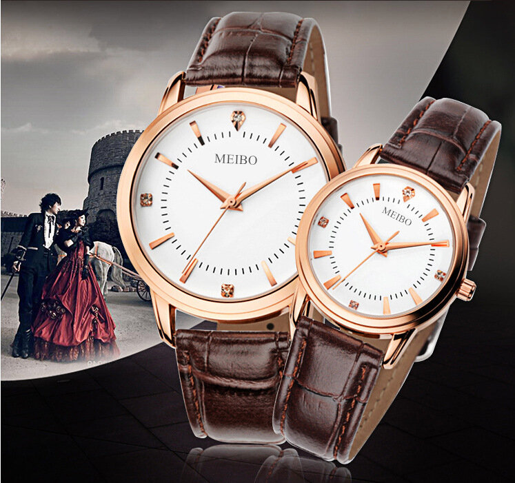 커플 시계 럭셔리 브랜드 애호가의 캐주얼 쿼츠 시계 여성 정품 가죽 스트랩 시계 선물 Relogio Feminino 남자 시계
