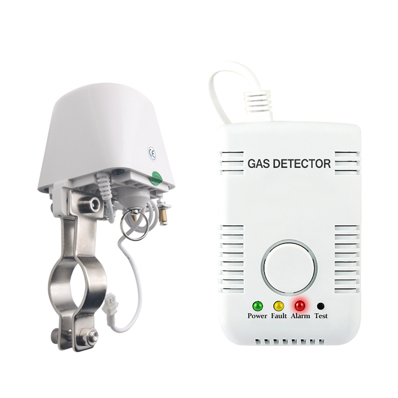 Detector de fugas de Gas Natural LPG y metano, alarma de seguridad, Monitor doméstico con válvula manipuladora DN15 para apagar tubería