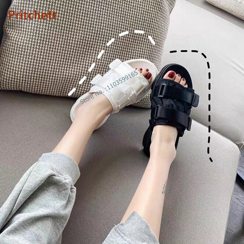 Thick Soled Solid Women's Slippers Black White Round Toe Slip On Anti-Slip Outdoor Shoes Concise High Increase Shoes Comfortable