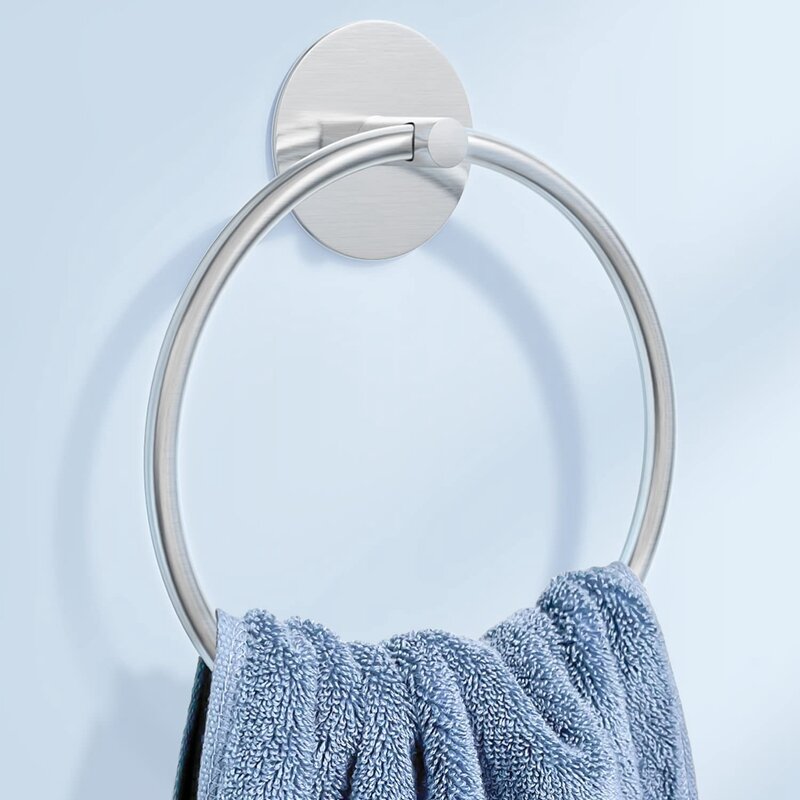 Bathroom Towel Ring Stainless Steel Bathroom Towel Rack, Adhesive Wall Mounted Hand Towels Holder Easy Install