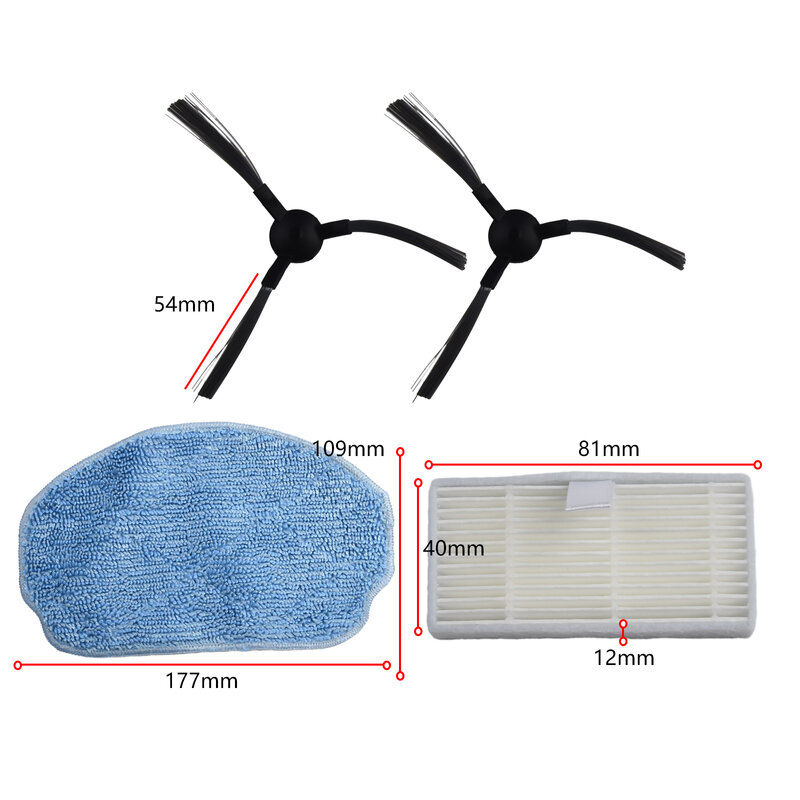 Mop Cloths + Filters + Side Brushes Set Replacement For Cecotec For Conga 999 X-Treme Robot Vacuum Cleaner