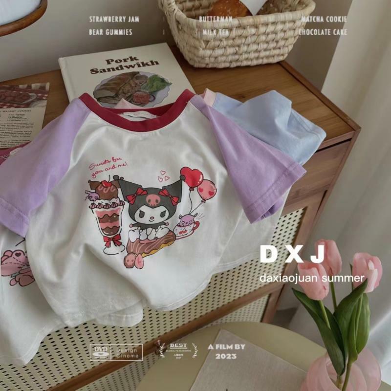 Sanrios-Camiseta de Hello Kittys para niñas, ropa Kawaii de algodón, Kuromi Cinnamoroll, de manga corta, con estampado de dibujos animados, Tops coreanos de verano