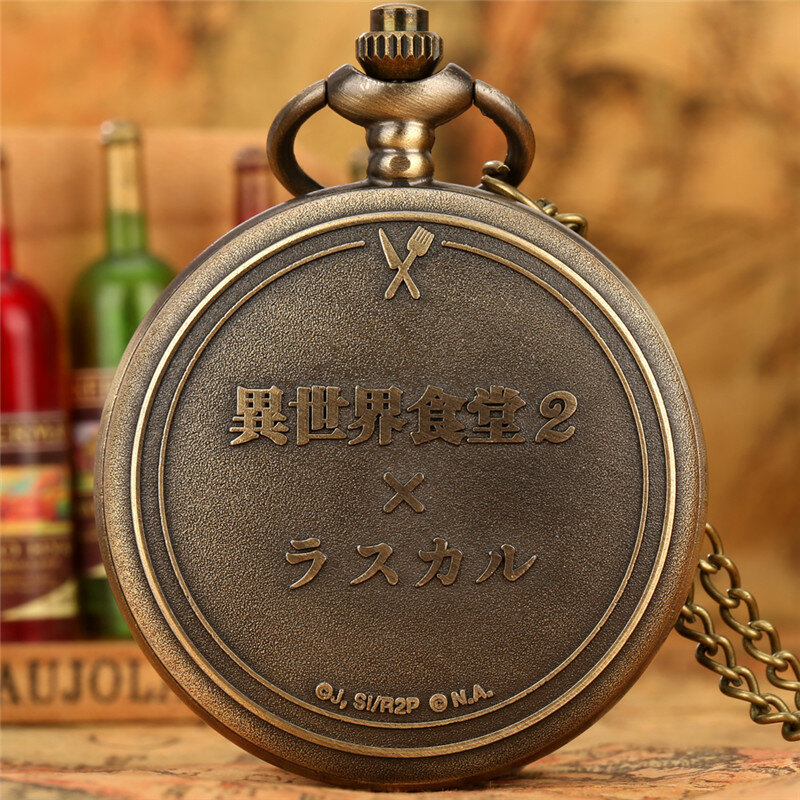 Reloj de bolsillo analógico de cuarzo para hombre y mujer, accesorio de bronce con cubierta de Animal grabada, con número romano, colgante y cadena