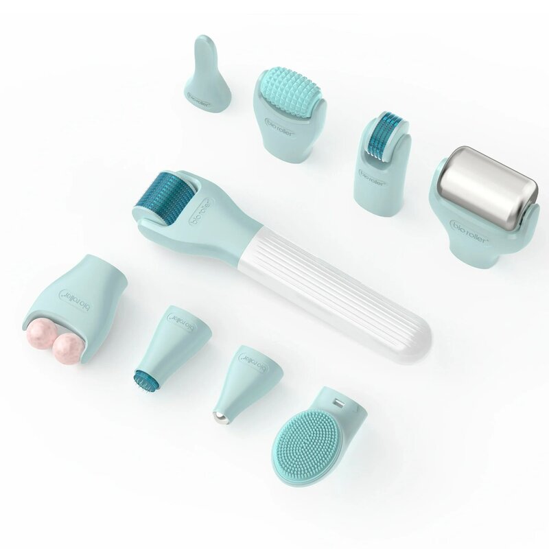 Derma Roller Kit com sistema de rolamento Microneedle Rolo de gelo de refrigeração da pele, Anti-Aging Jade Massager, G10 Bio, 10 em 1