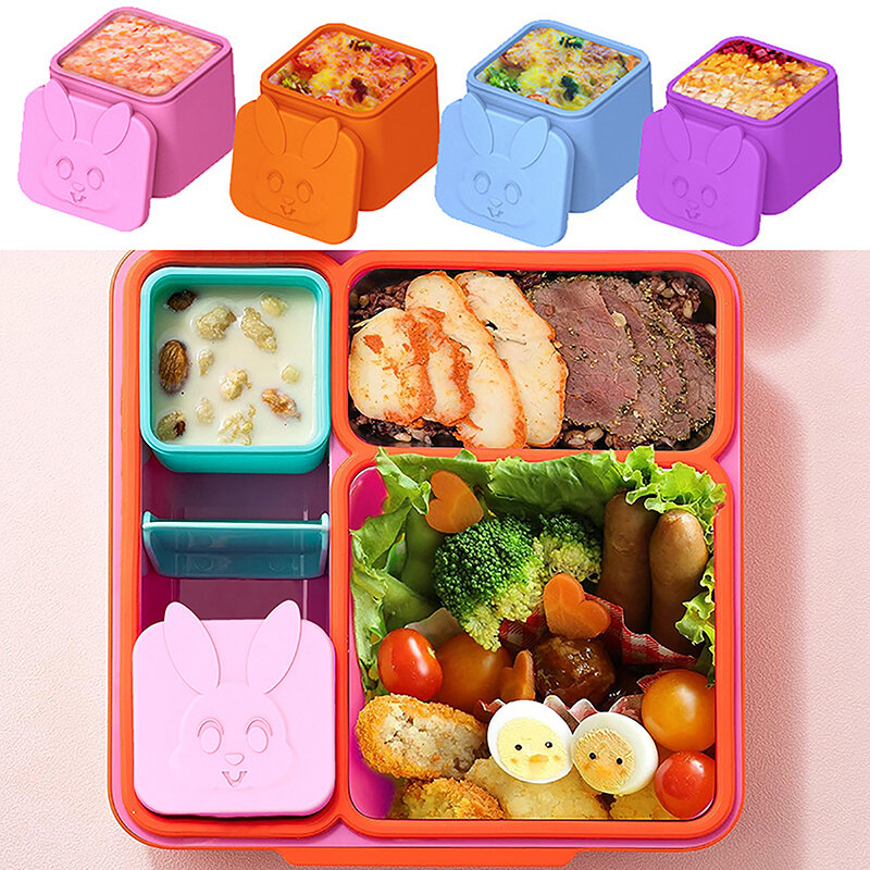 Silicone Lunch Box Sauce Divider Cup With Lid Square Small Condiment Storage Box Dip Cup Non-Stick Container Food Cover Bento