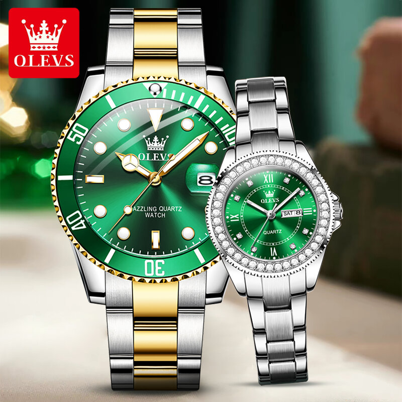 OLEVS Brand New Fashion Couple Watch for Men and Women Stainless Steel Waterproof Calendar Luxury Quartz Wristwatch Lovers
