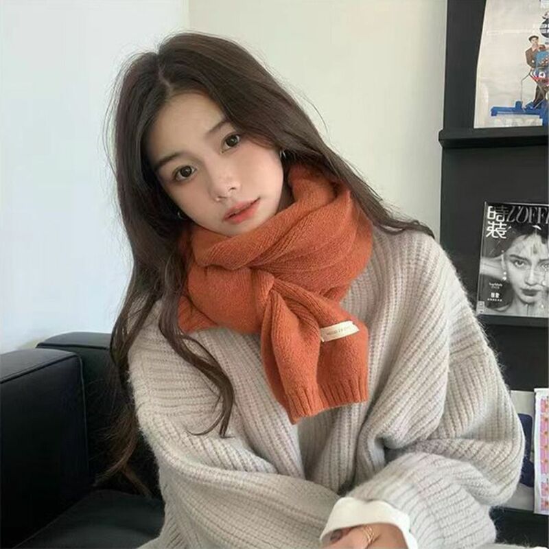 Winter Knitting Wool Scarf Men Women Fastener Thermal Neck Warmer Solid Fleece Keep Warm Scarf Thickening Windproof Neck Cover