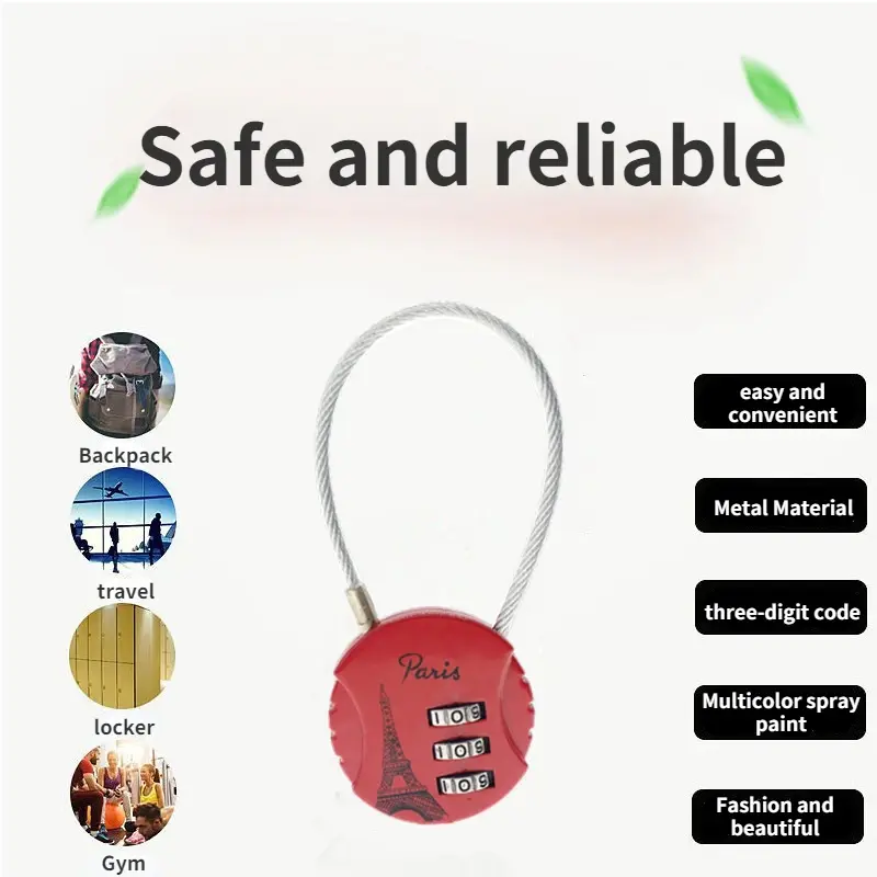 여행 스마트 콤비 와이어 로프 자리 자물쇠, 암호 재설정 가능, 코드 보안 잠금, 가방, 수하물