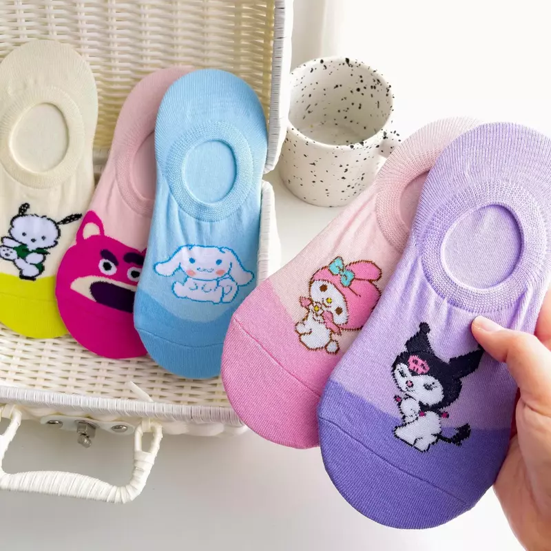 Calcetines de dibujos animados Kawaii Sanrio Hello Kitty para niñas, My Melody Cinnamoroll, calcetines invisibles para estudiantes, regalos para amigos, 1 par