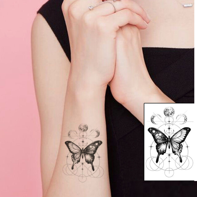 กันน้ำชั่วคราว Tattoo Stickere สีดำมือวาดหัวใจออกแบบ Body Art Fake Tattoo Flash Tattoo ข้อมือข้อเท้าหญิง