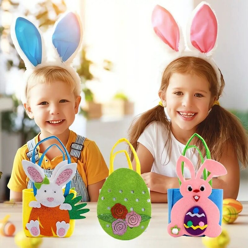 Pasen Dag Cartoon Vilt Handtas Kinderen Handgemaakte Diy Kleurrijke Snoepzak Easter Chick Konijn Cadeau Tas Happy Easter Day Gunsten