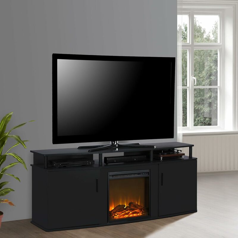 Consola eléctrica con chimenea para TV, dispositivo de TV de hasta 70 pulgadas, color negro, novedad de 2024