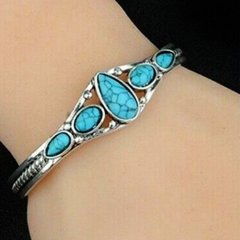 Silver-color Bracelet For Women Bohemia Hollow Metal Resin Crystal Water Drop Bracelets&Bangles Vintage Jewelry Pulsera