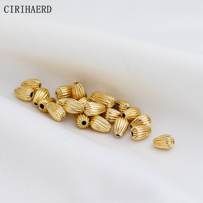 3 Tipe 14K Manik-manik Bertekstur Labu Berlapis Emas untuk Membuat Gelang DIY Aksesori Perhiasan Buatan Tangan Temuan Manik-manik Tembaga Spacer