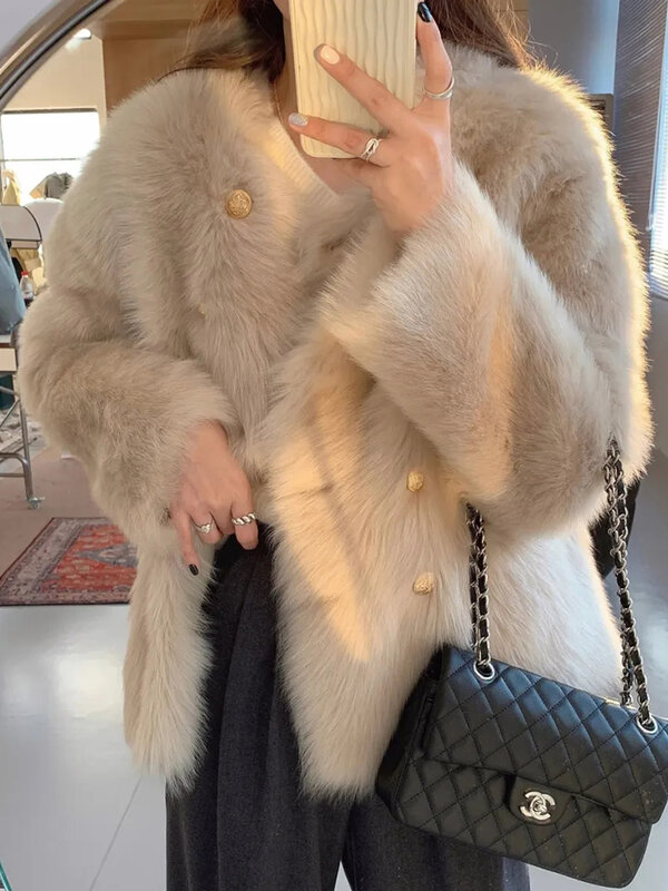 Korean Warm Faux Rabbit Fur Cropped Jackets Classics Chic Plush Women Soft Coat Casacas Casual Slim Winter Elegant Ceketler New