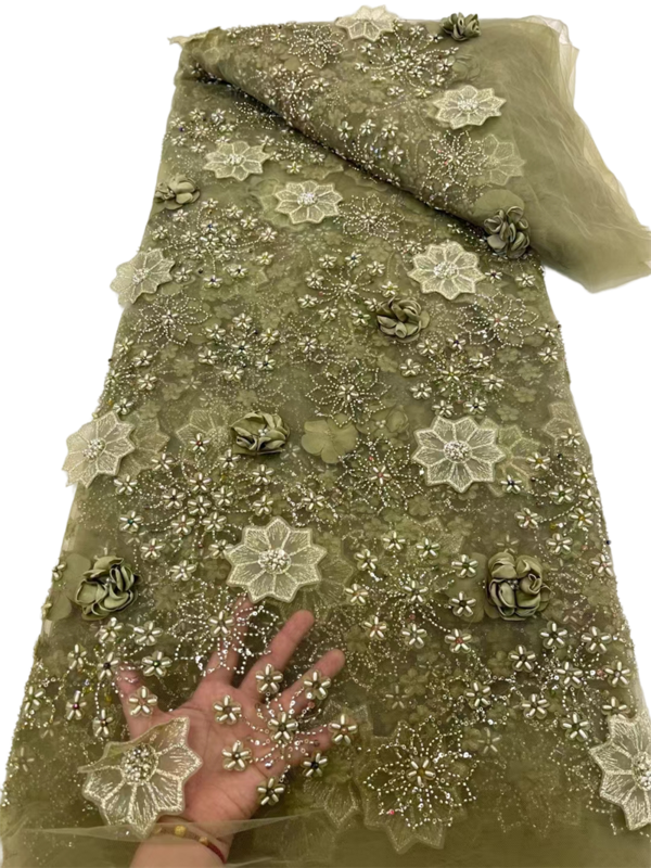 Afrykańskie nigeryjskie cekiny 3D francuska tiulowa koronkowa tkanina, wysokiej jakości koronka z koralikami, luksus, suknia ślubna, fuksja, 2024