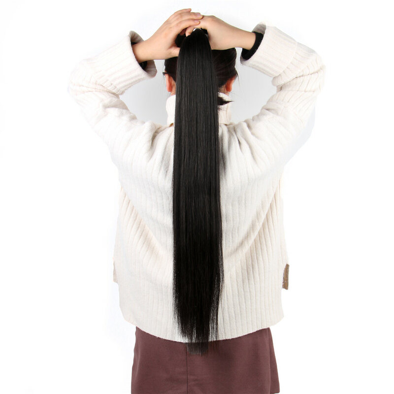 Extensiones de cabello humano liso natural para mujer, mechones ondulados de cabello humano 100% NEGRO, 1/3/4 piezas, 150% de densidad