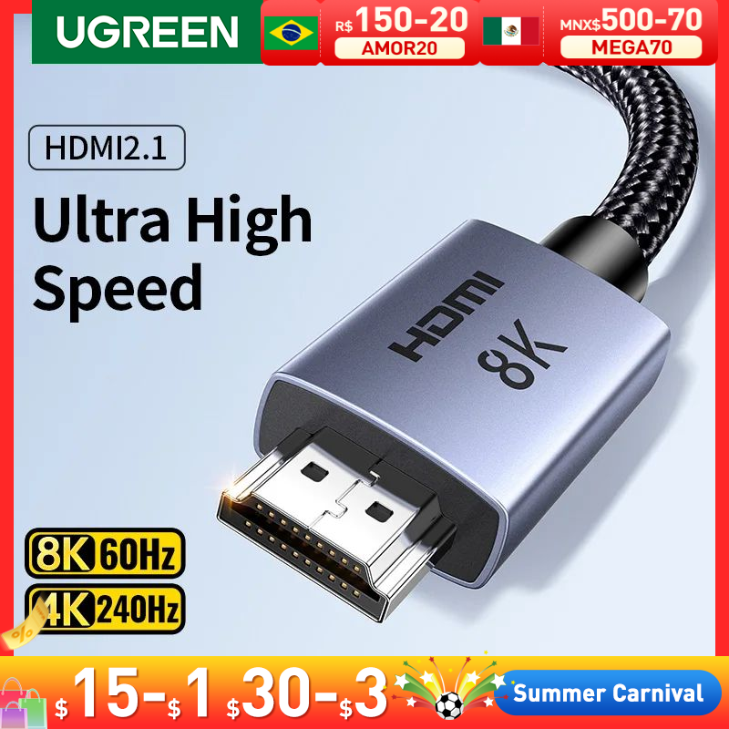 UGREEN kabel HDMI 8K/60Hz, untuk PS5 Xiaomi kotak TV USB C HUB Ultra kecepatan tinggi bersertifikat 8K @ 60Hz kabel 48Gbps Dolby Vision HDCP2.3