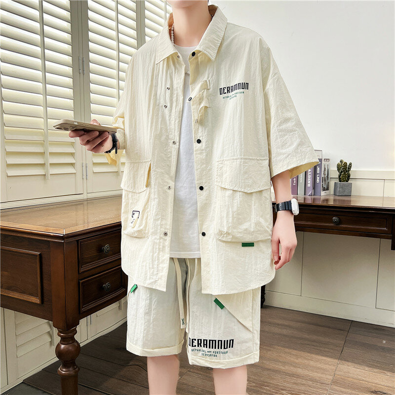 Conjunto de camisa e shorts de manga curta masculino, conjunto streetwear, tamanho grande, M-4XL, novo estilo, verão, 2 peças, 2022