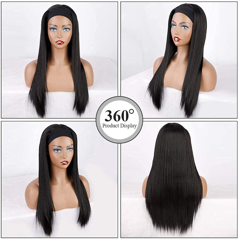 Headband Wig Long Straight Hair for Women Synthetic Wigs 20inch with Lace Glueless Heat Resistant Fiber Hairs for Daily Use