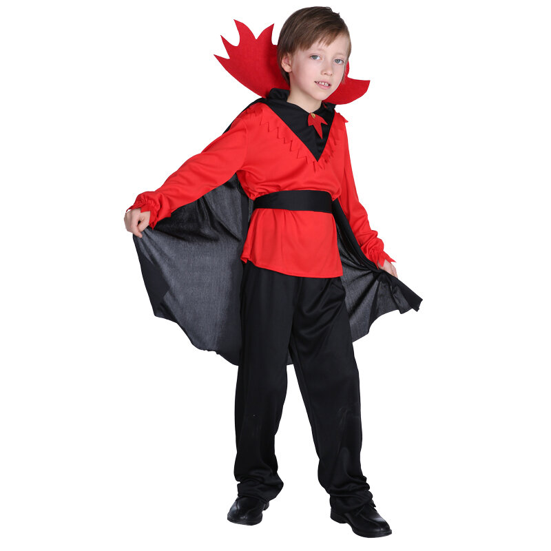 Disfraz de vampiro de Anime para Halloween, traje Vintage de diablo negro con capa, vestido de calavera para niños