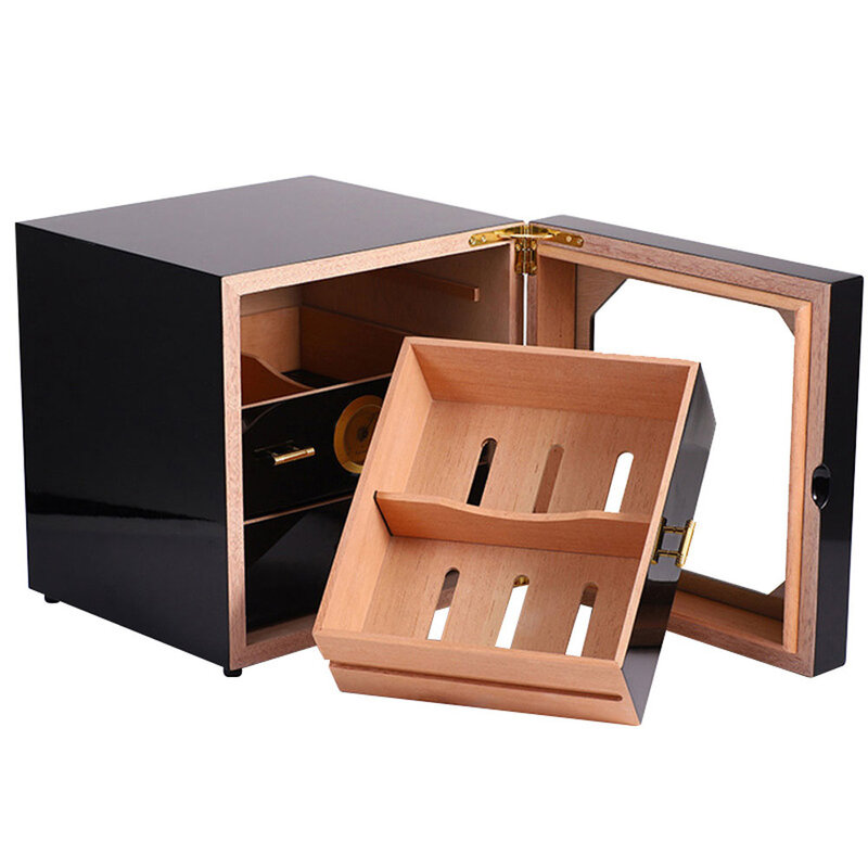 Luxury Cigar Cabinet Humidor Humidor Cedar Wood Lined 3 Layer Drawers Tempered Glass Door