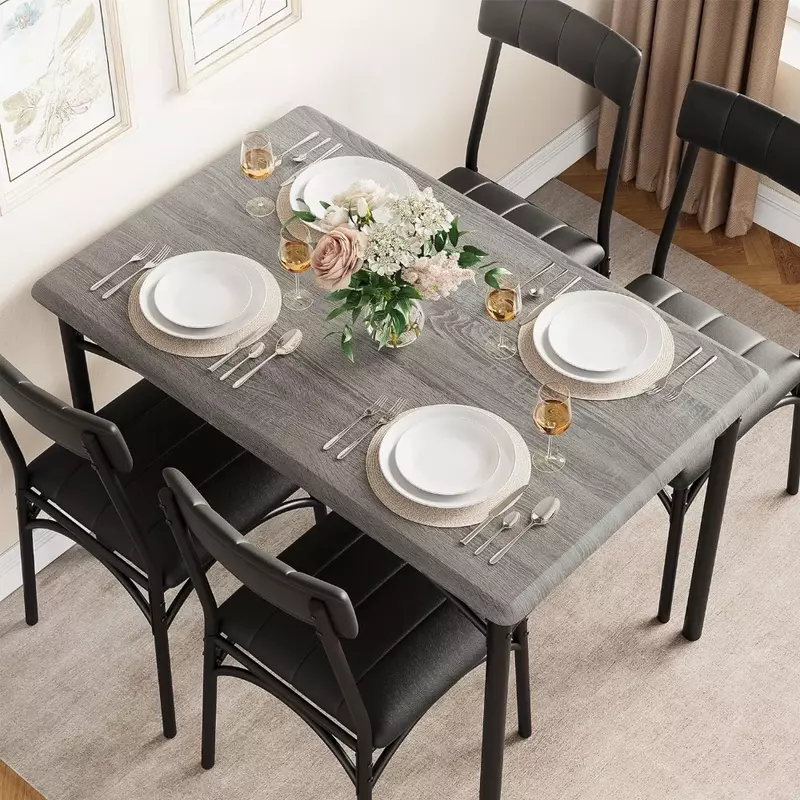 Mesa de jantar de madeira retangular, 4 cadeiras estofadas, sala de jantar, cozinha, luxo, moderno, mobília home, 5 pcs