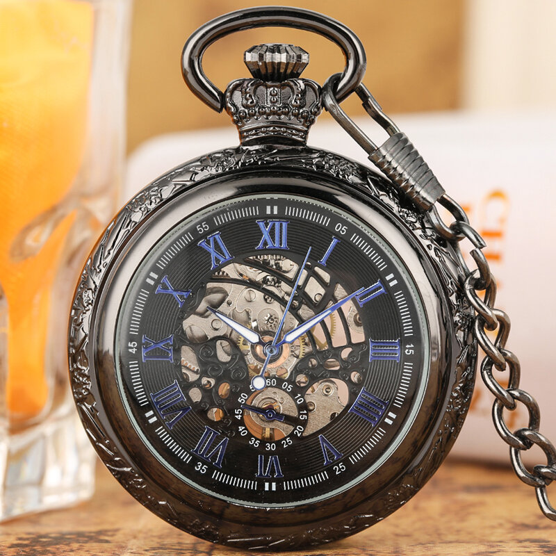 Antique Style Hand Winding Mechanical Men's Pocket Watch Fob Chain Pendant Manual Pocket Timepiece Retro Gift Clock Man