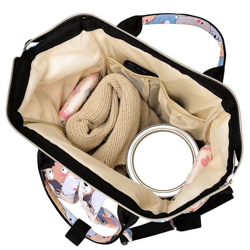 Bolsa de pañales impermeable para mamá, mochila de viaje para cochecito de bebé, serie impresa