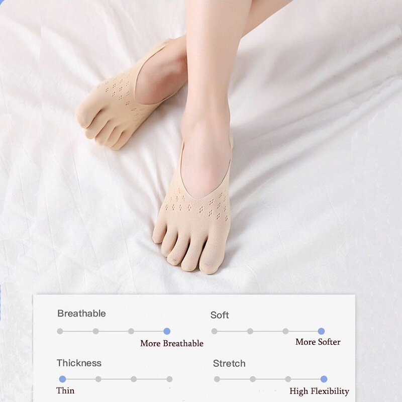 Ushine-meias ultrafinas de verão de cinco dedos para mulheres, meias invisíveis com silicone, antiderrapante, respirável, anti-fricção, engraçado, para meninas