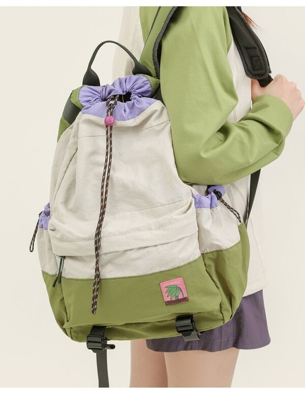 Contrast Color Drawstring Sports Outdoor Backpack Casual Big Capacity Schoolbag Handbag Student Leisure Travel Backpack
