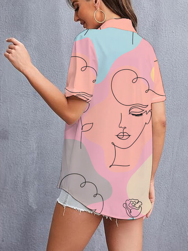 여성용 반팔 셔츠, 창의적인 개성 있는 3D 디지털 프린팅 셔츠, 스트리트 인기 상의, 2024 여름 신상