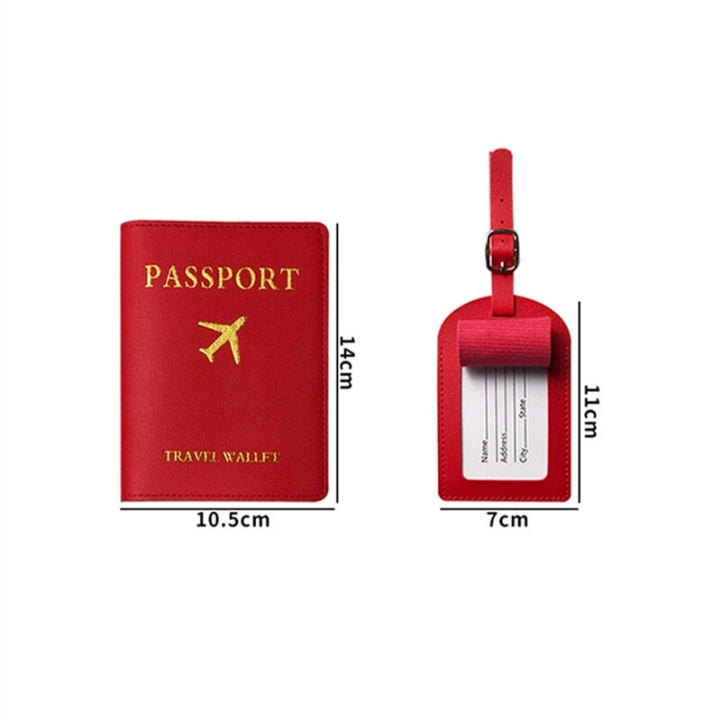 Funda de cuero sintético para pasaporte de 2 piezas para mujer, Cartera de viaje para identificación, tarjeta de crédito, monedero, equipaje